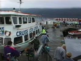 Taking the bikes to the cruise boat waiting for us on Tarbet Pier